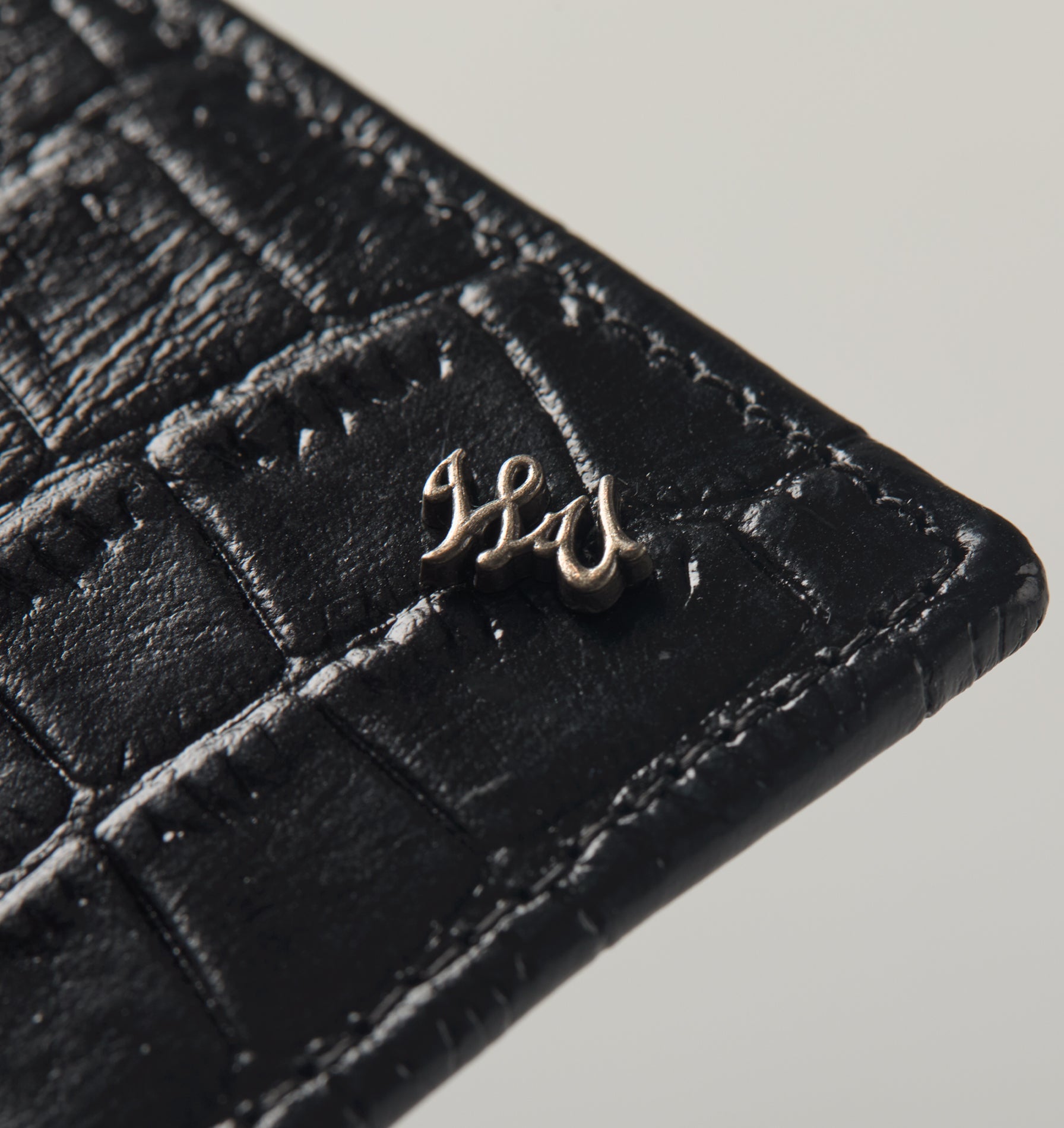 Leather Bi-Fold Wallet - Black Croc