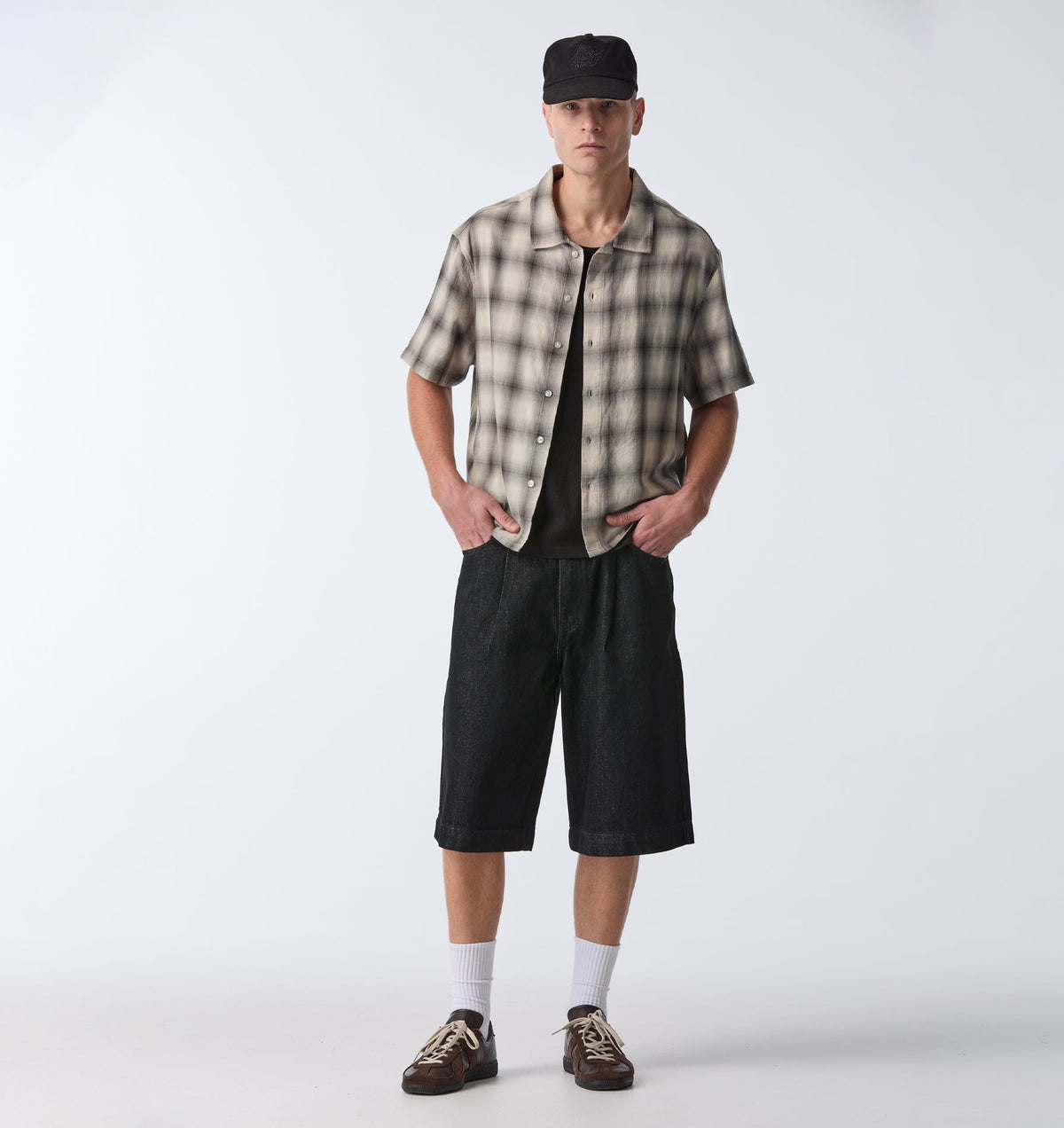 Flannel Crop SS Shirt - Grey Check