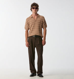 Clive Knit SS Polo - Mushroom Stripe