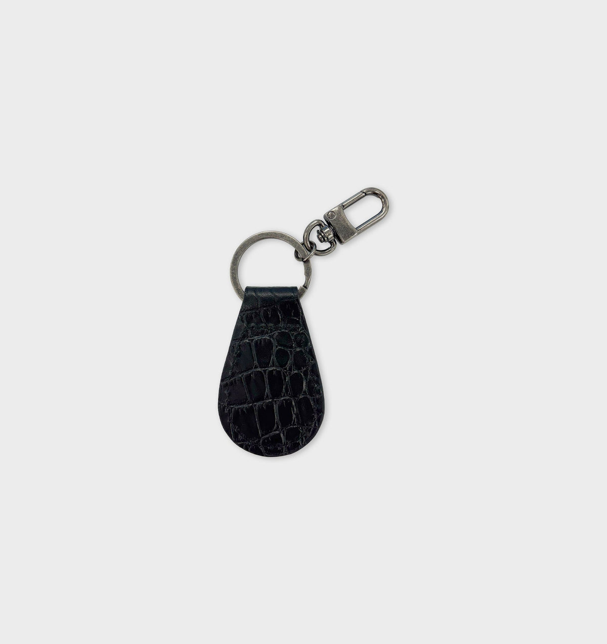 Leather Key Fob - Black Croc