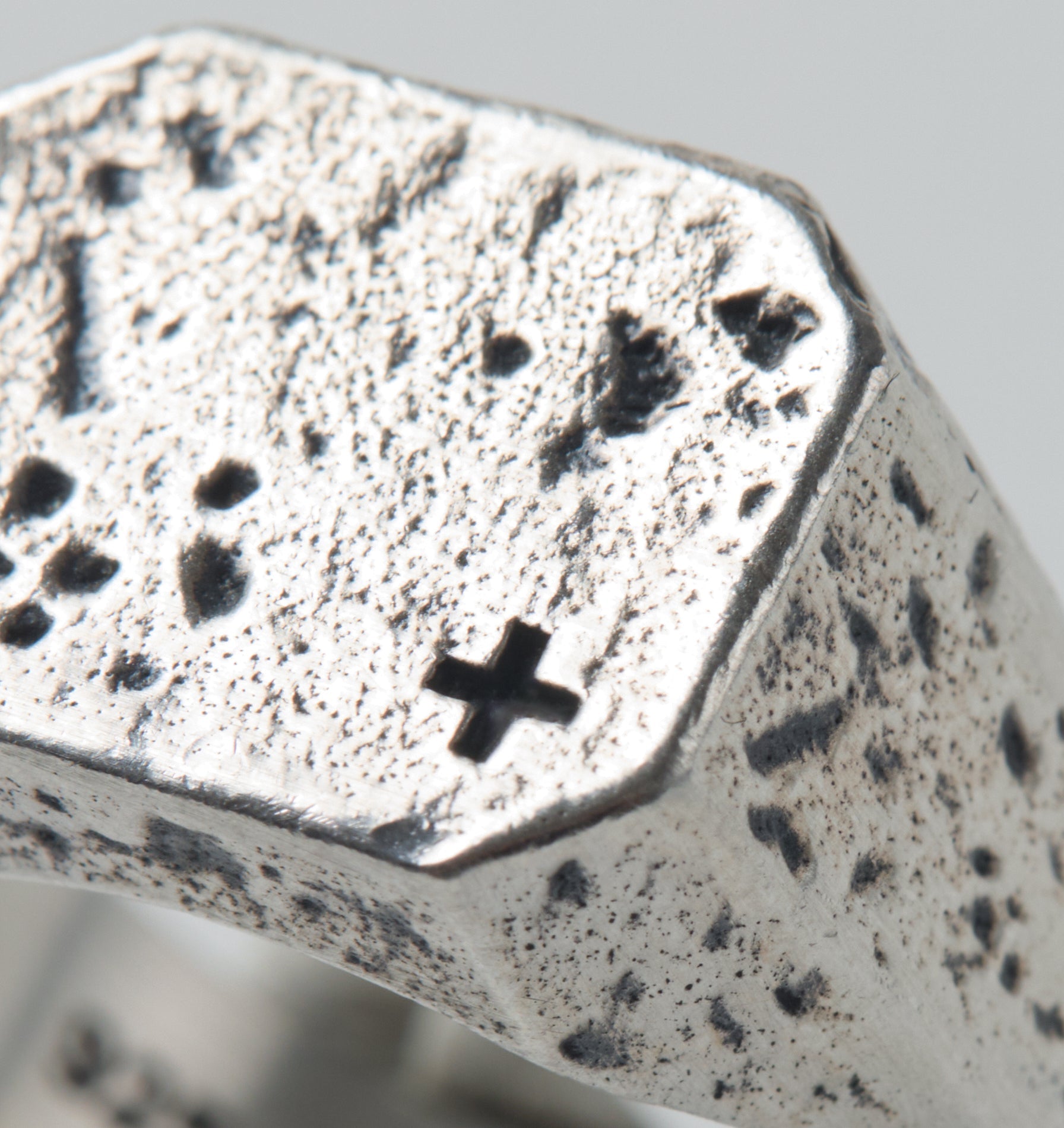 Distressed Octagon Signet Ring - Silver