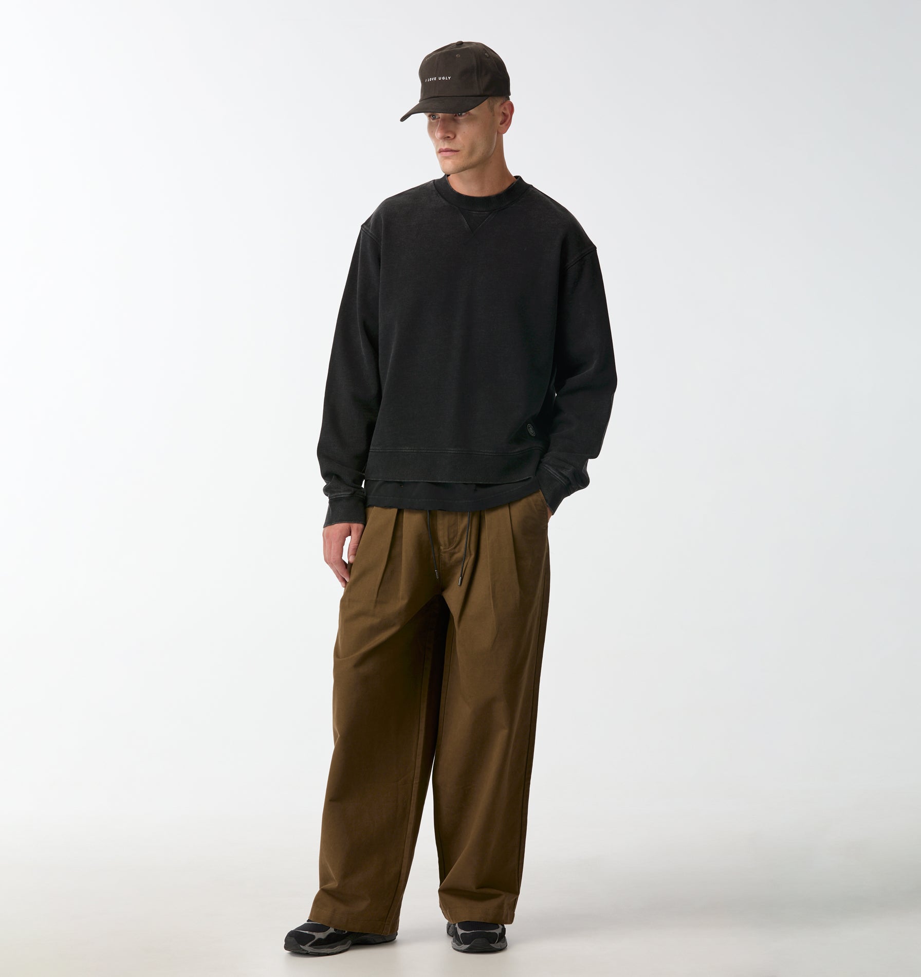 Crop Oversized Crew - Vintage Black