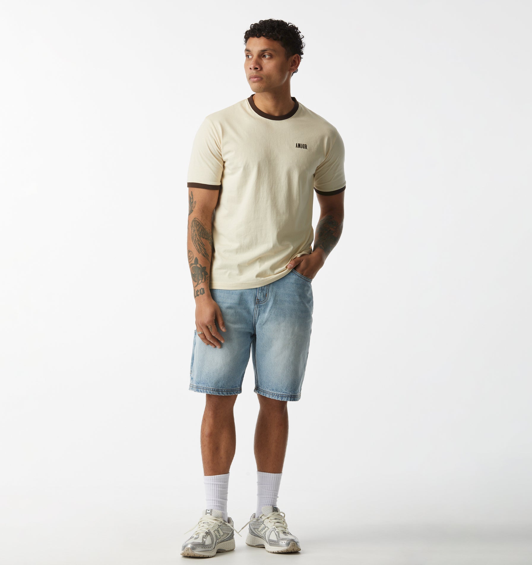 Jeremy Ringer Slim Tee - Off White/Brown