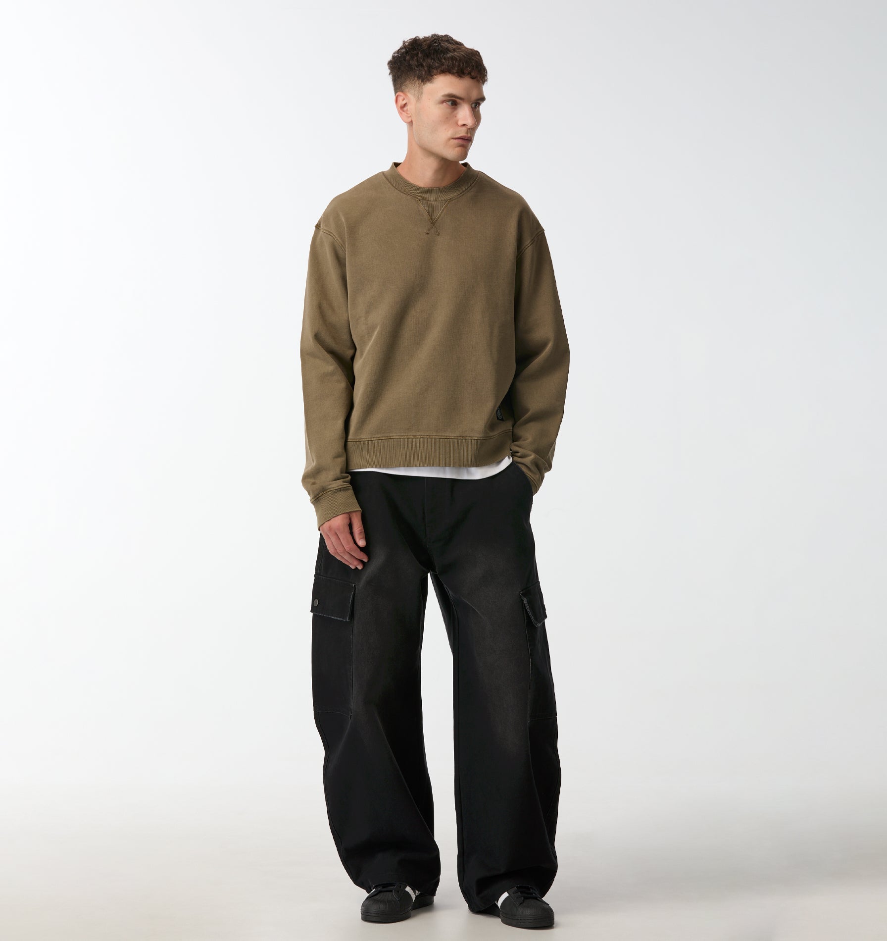 Crop Oversized Crew - Washed Mushroom