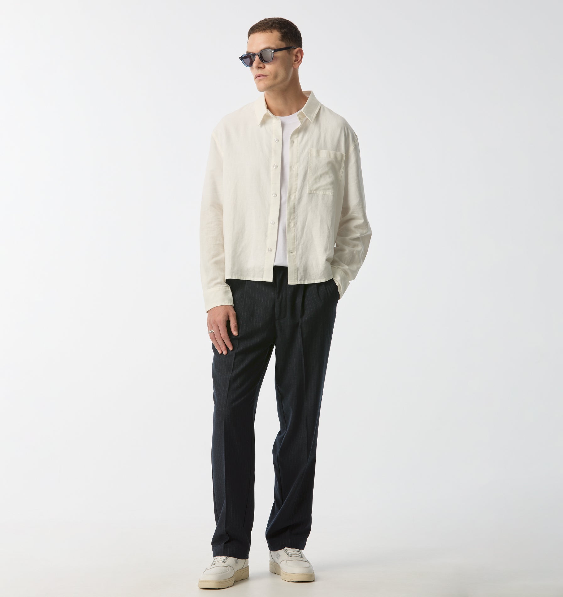 Linen Crop LS Shirt - White