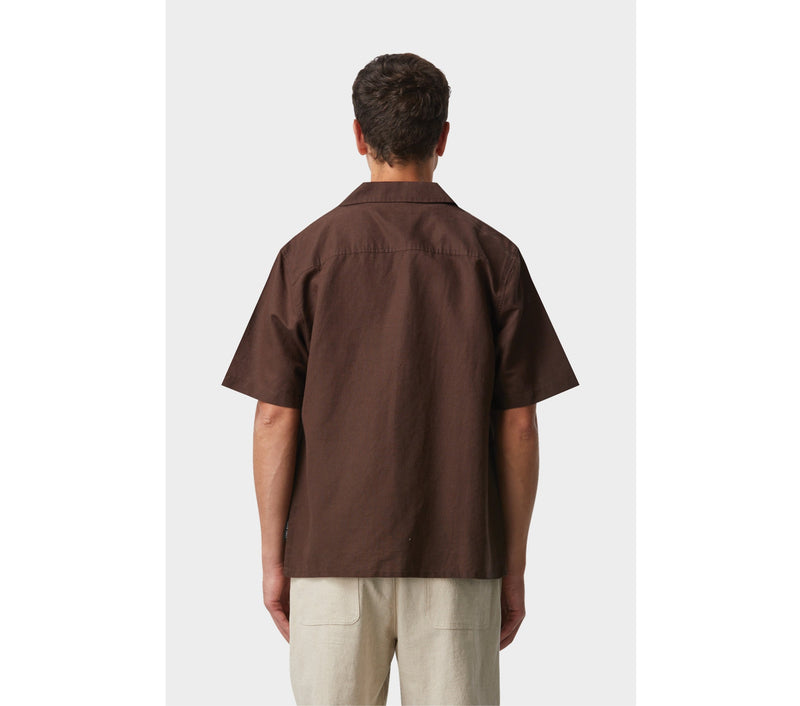 Linen Cuban Collar SS Shirt - Cedar
