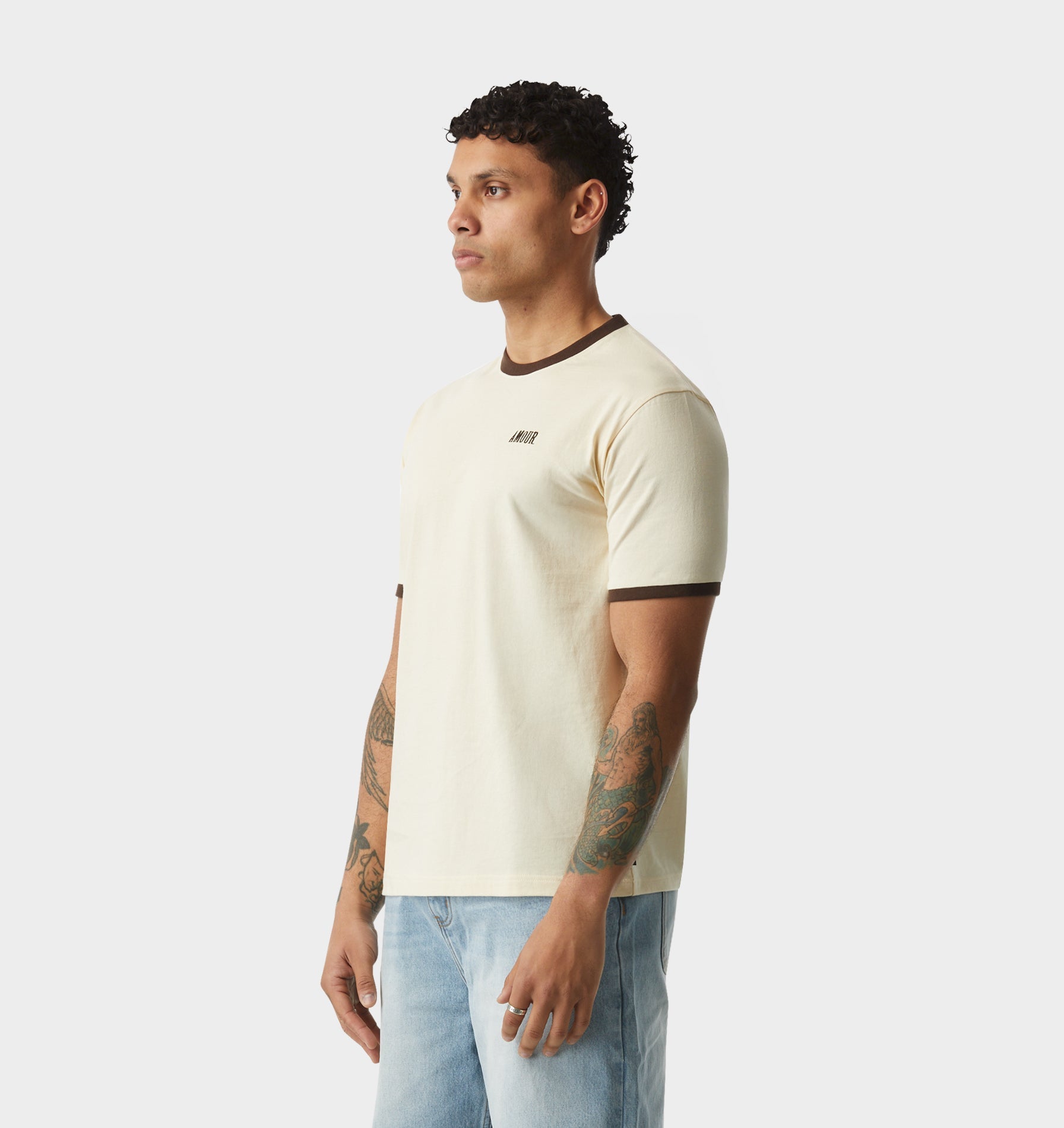 Jeremy Ringer Slim Tee - Off White/Brown