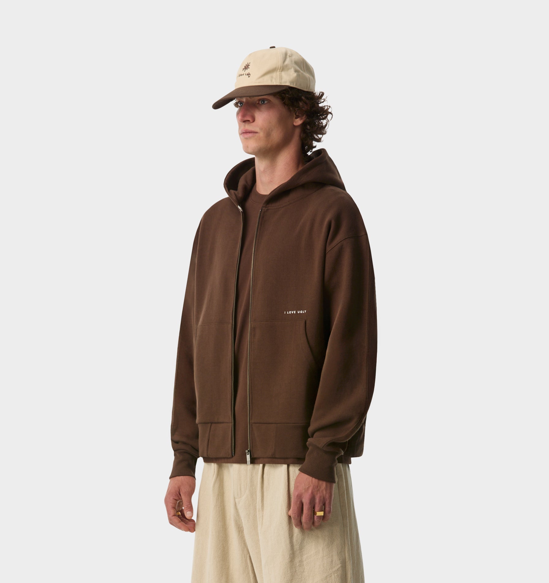 Crop Box Zip Hood - Dark Brown