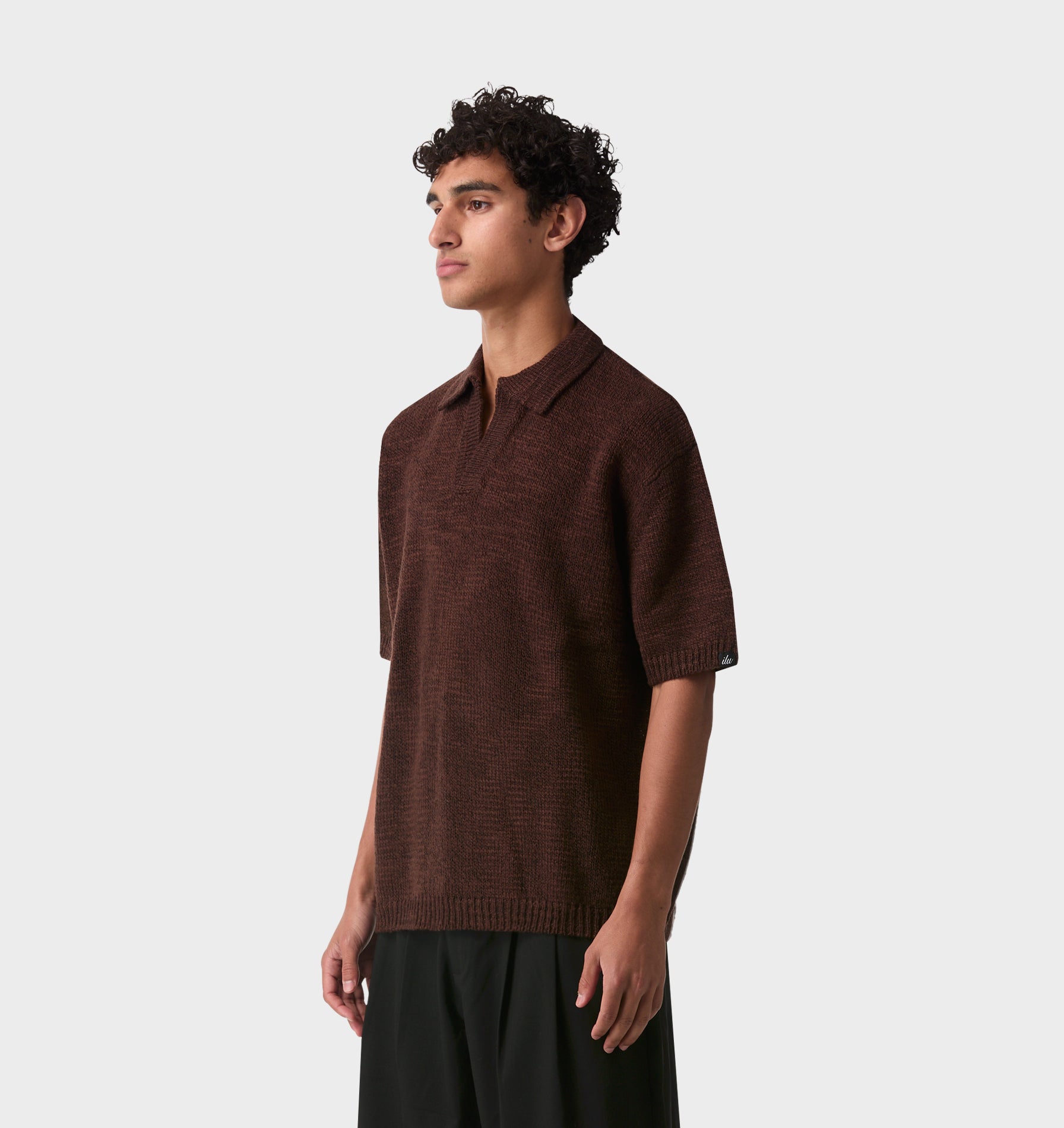 Box Knit Polo - Brown