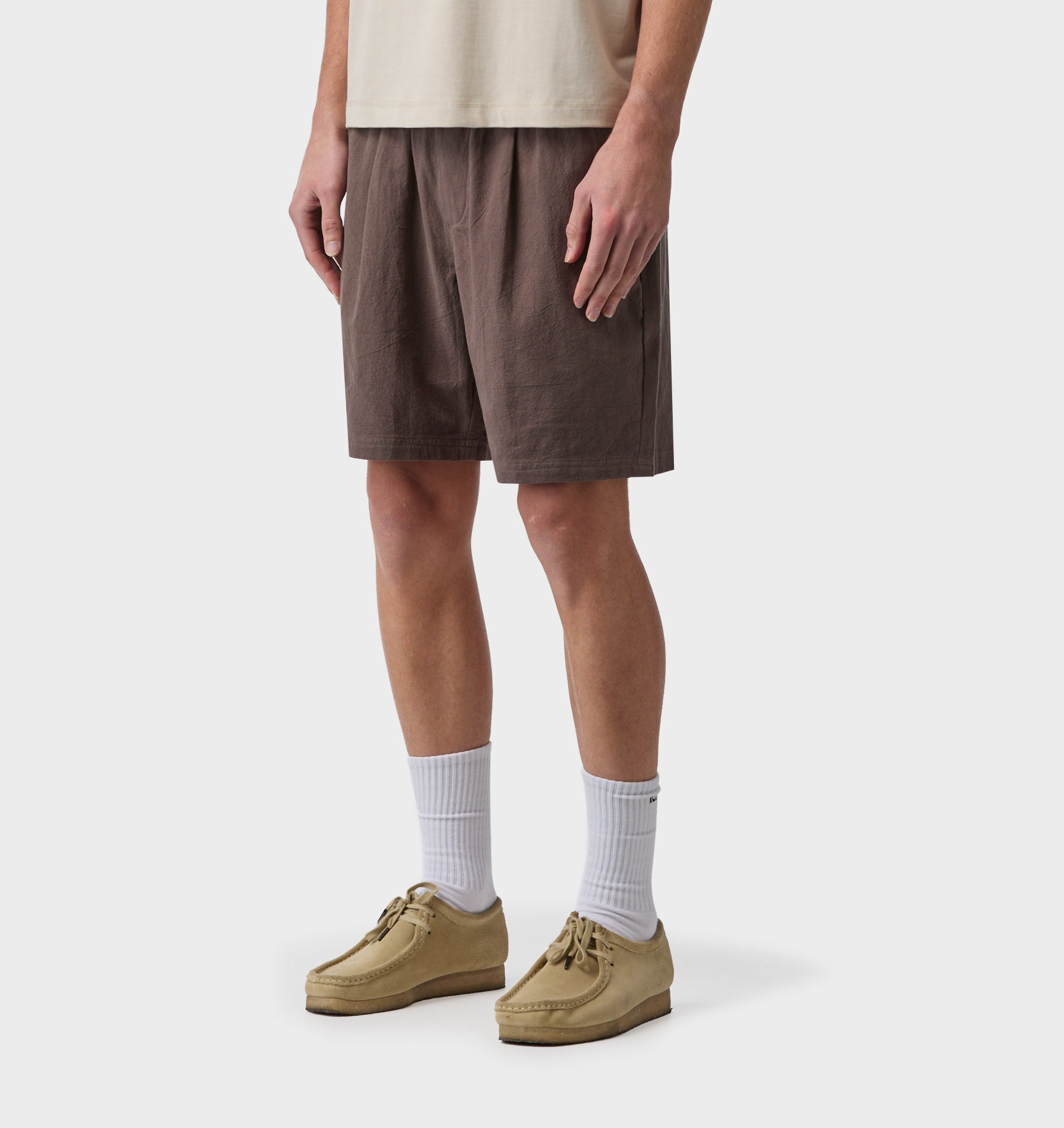 Linen Michael Pleat Short - Mushroom