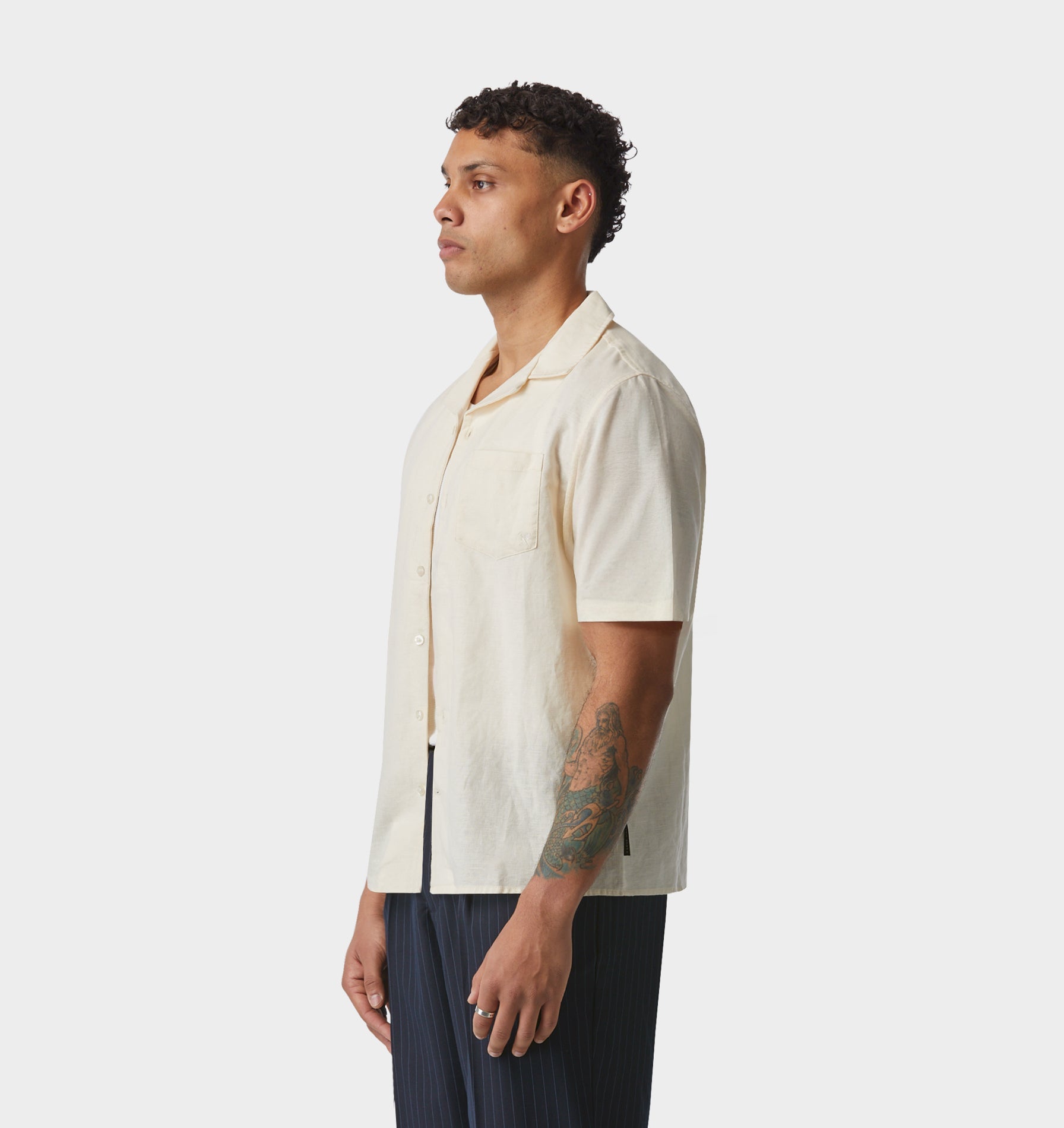 Linen Cuban Collar SS Shirt - Off White