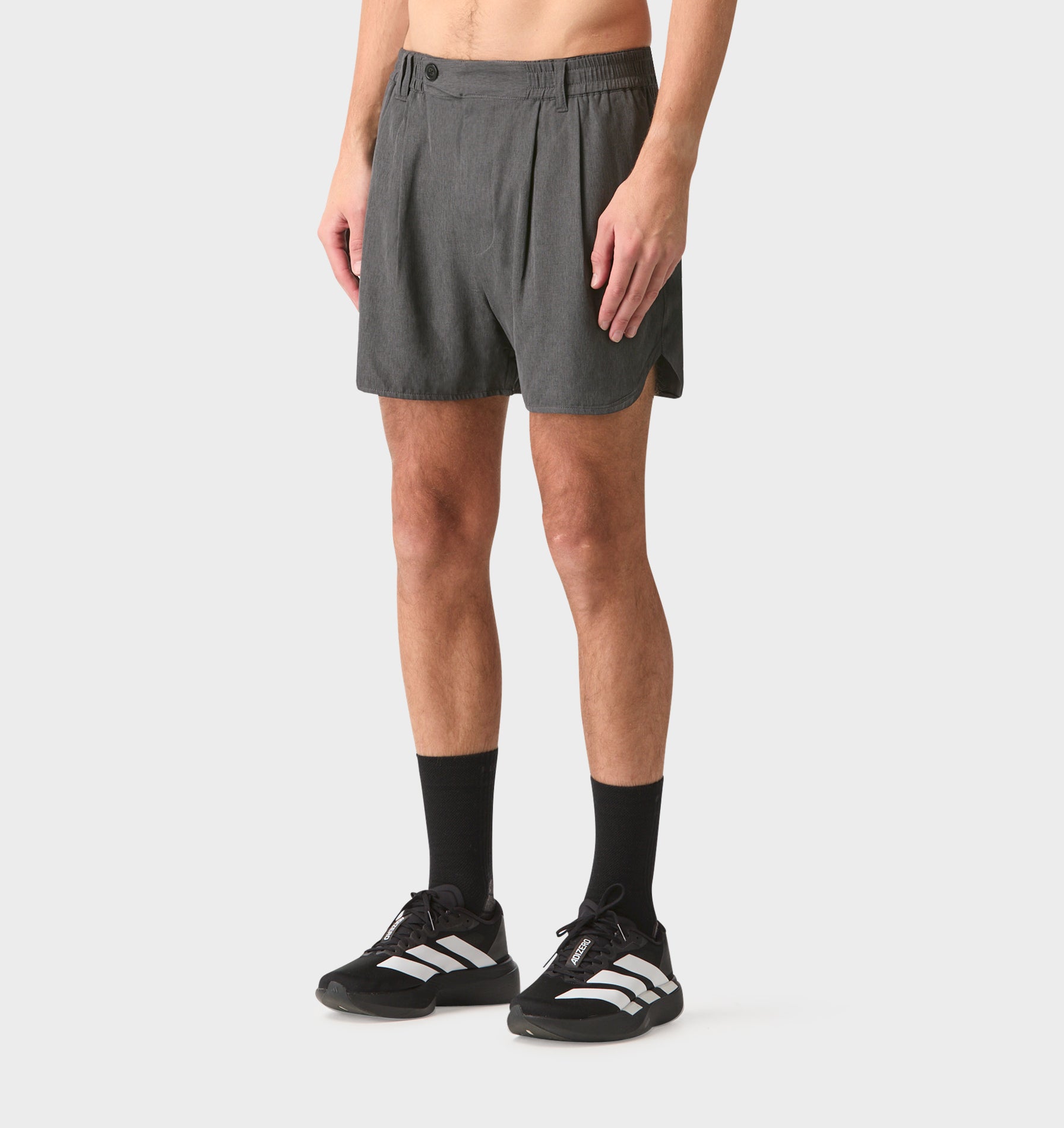 Active Pleat Front Short - Charcoal Marle