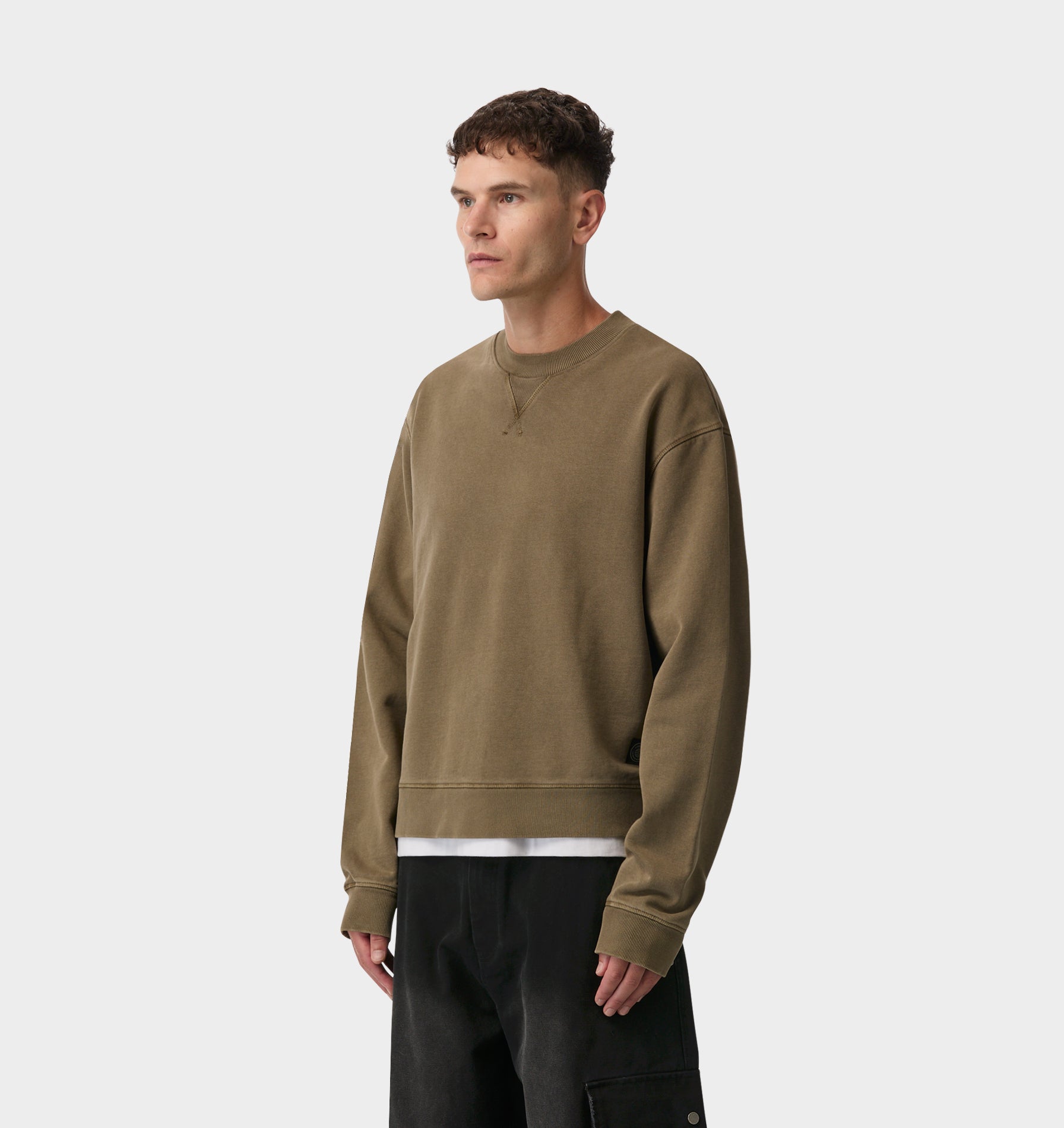 Crop Oversized Crew - Washed Mushroom