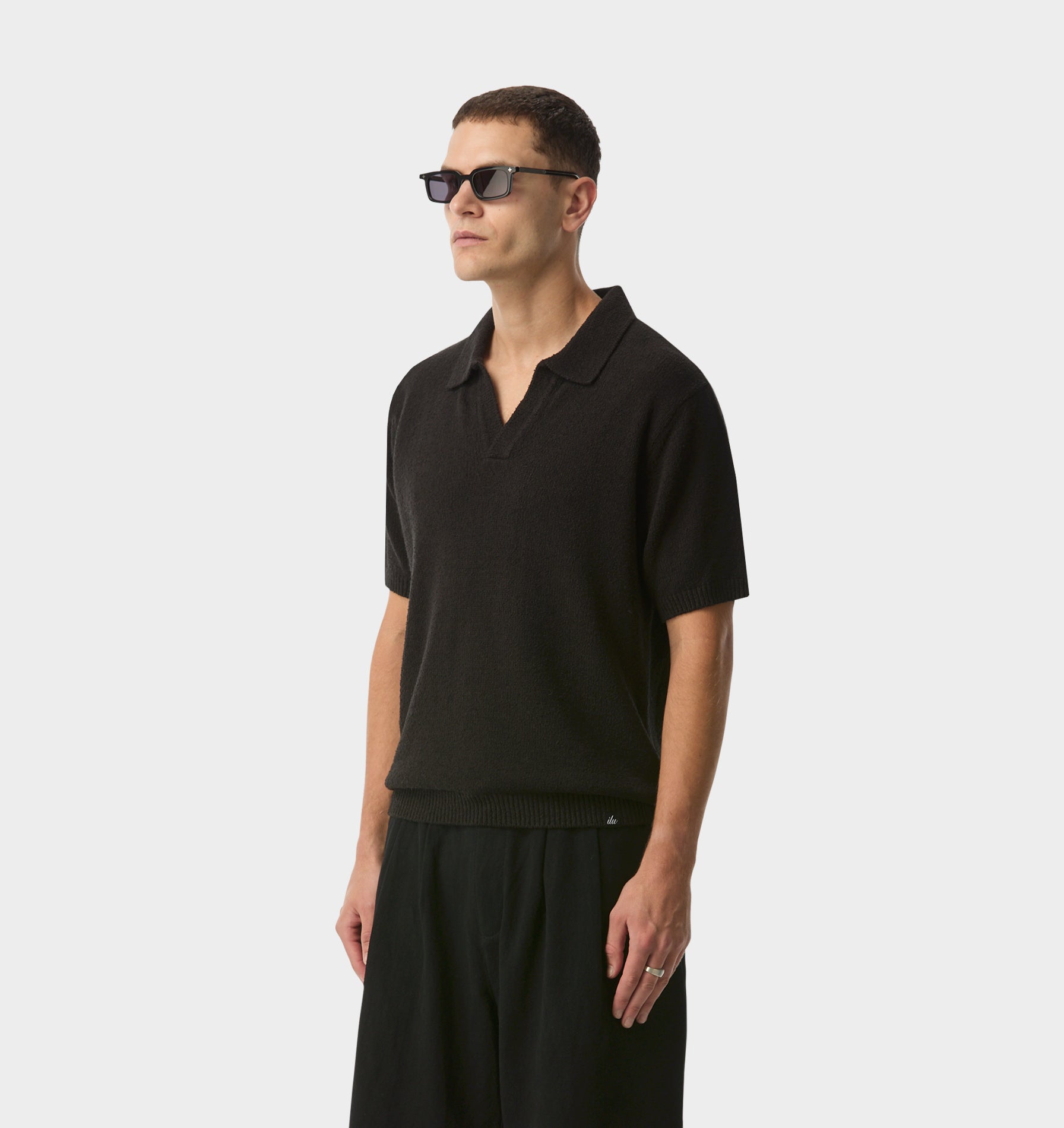 Clive Knit SS Polo - Black