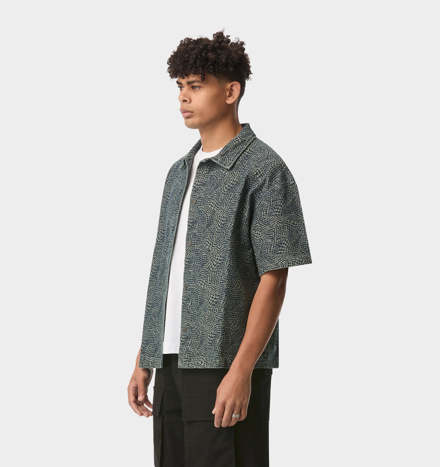 Textured Kai Denim SS Shirt - Aged Indigo