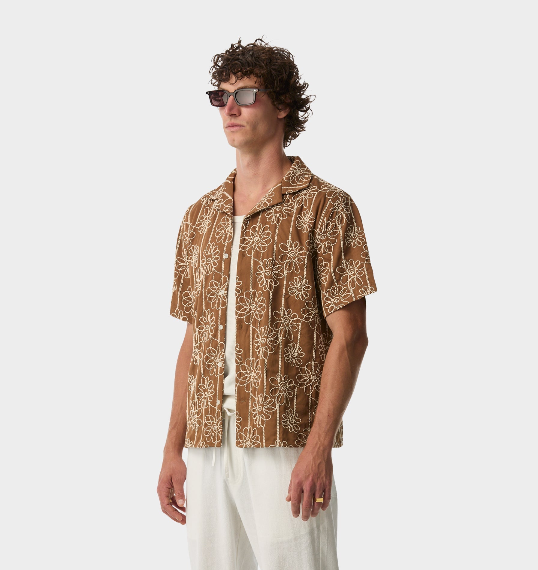 Cuban Collar SS Shirt - Tobacco Floral