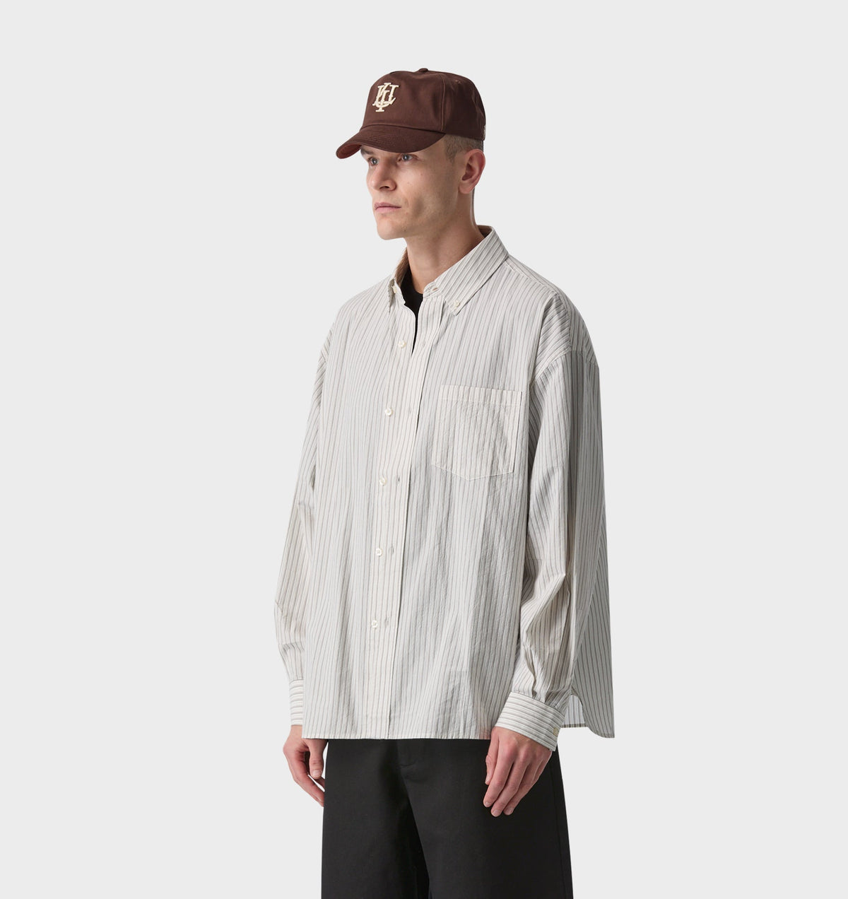 Kingston Oversized Shirt - White/Black/Beige Stripe