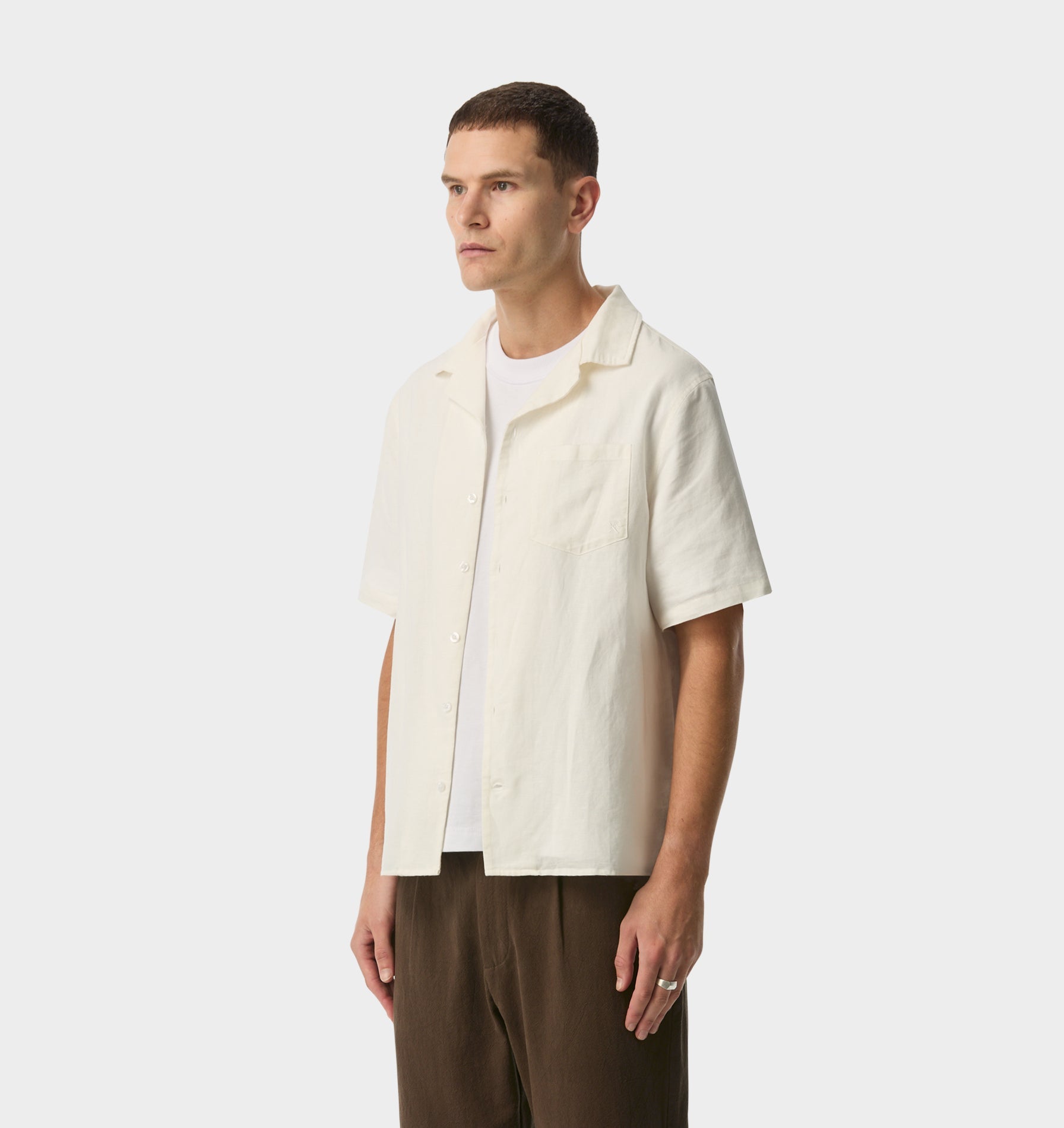 Linen Cuban Collar SS Shirt - White