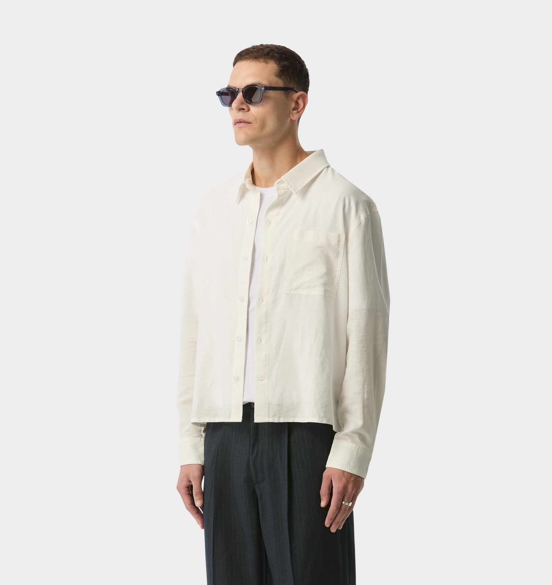 Linen Crop LS Shirt - White