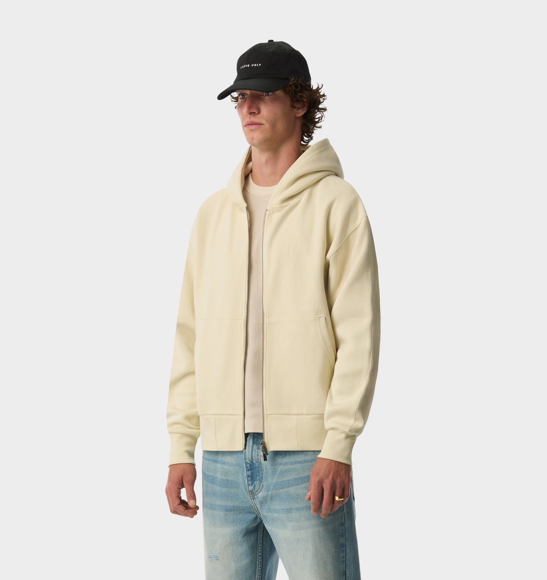 Crop Box Zip Hood - Vintage White