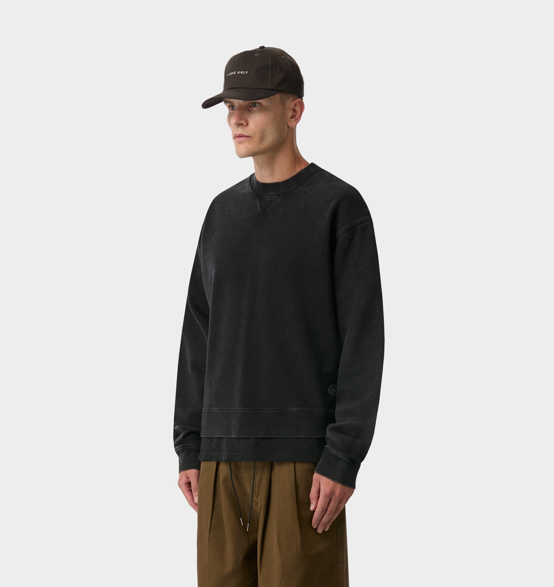 Crop Oversized Crew - Vintage Black