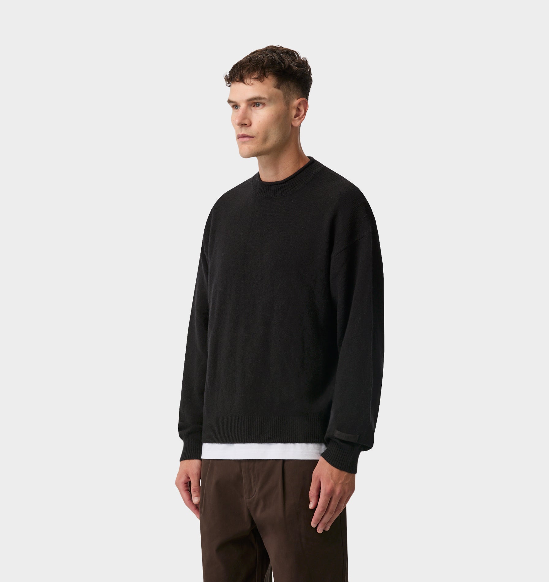 Rolled Neck Knit Sweater - Black