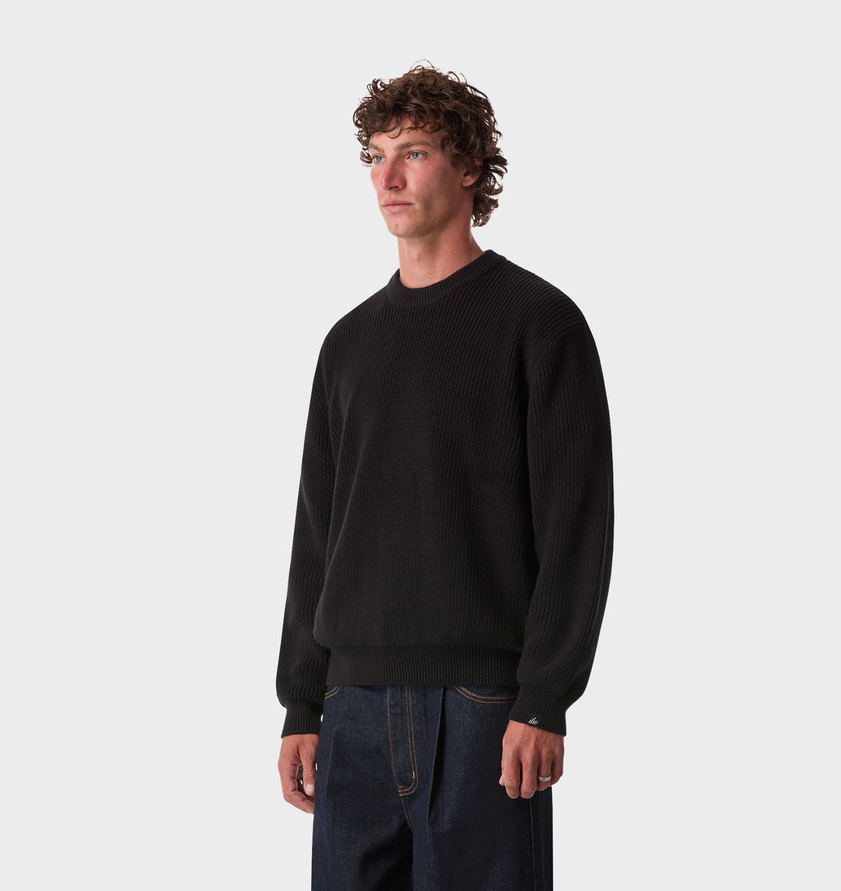 Cropped Knit Sweater - Black