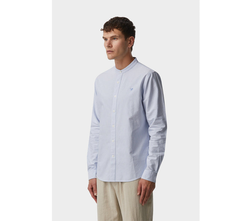 Mandarin Collar Shirt - Blue/White Stripe