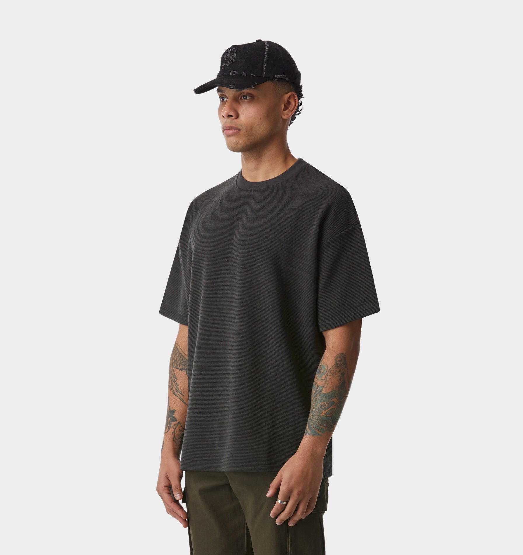 Ribbed Box Tee - Charcoal Marle