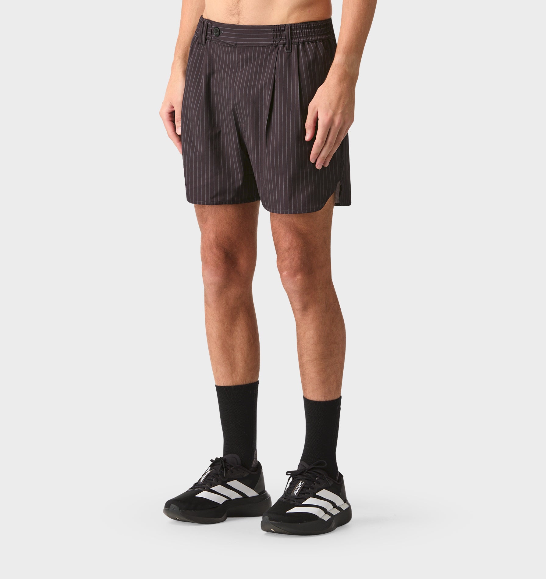 Active Pleat Front Short - Black Pinstripe