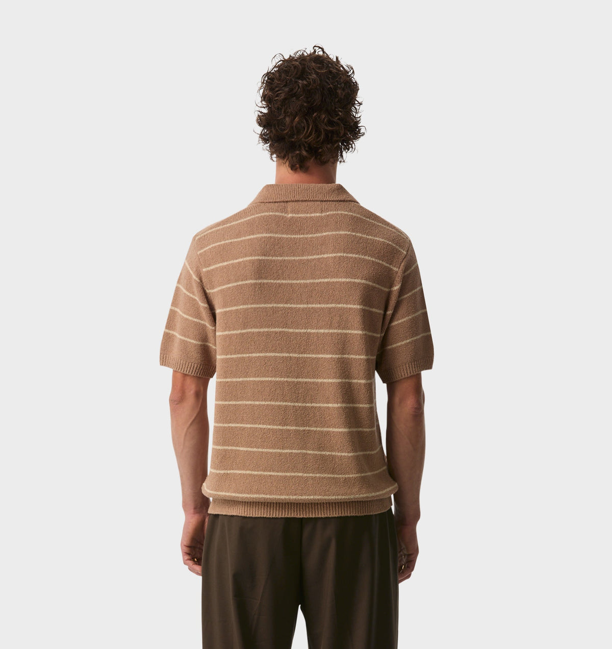 Clive Knit SS Polo - Mushroom Stripe