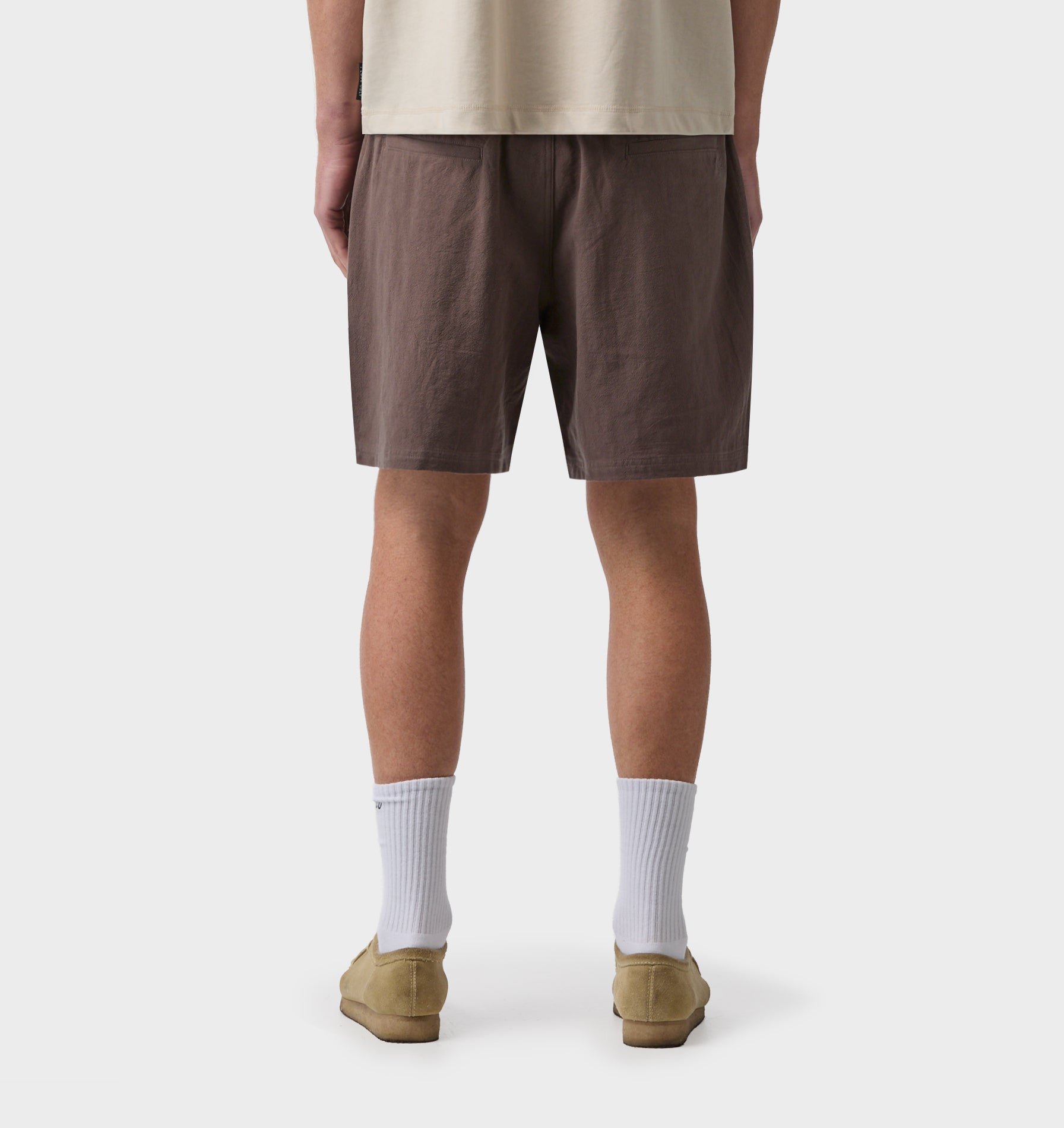 Linen Michael Pleat Short - Mushroom