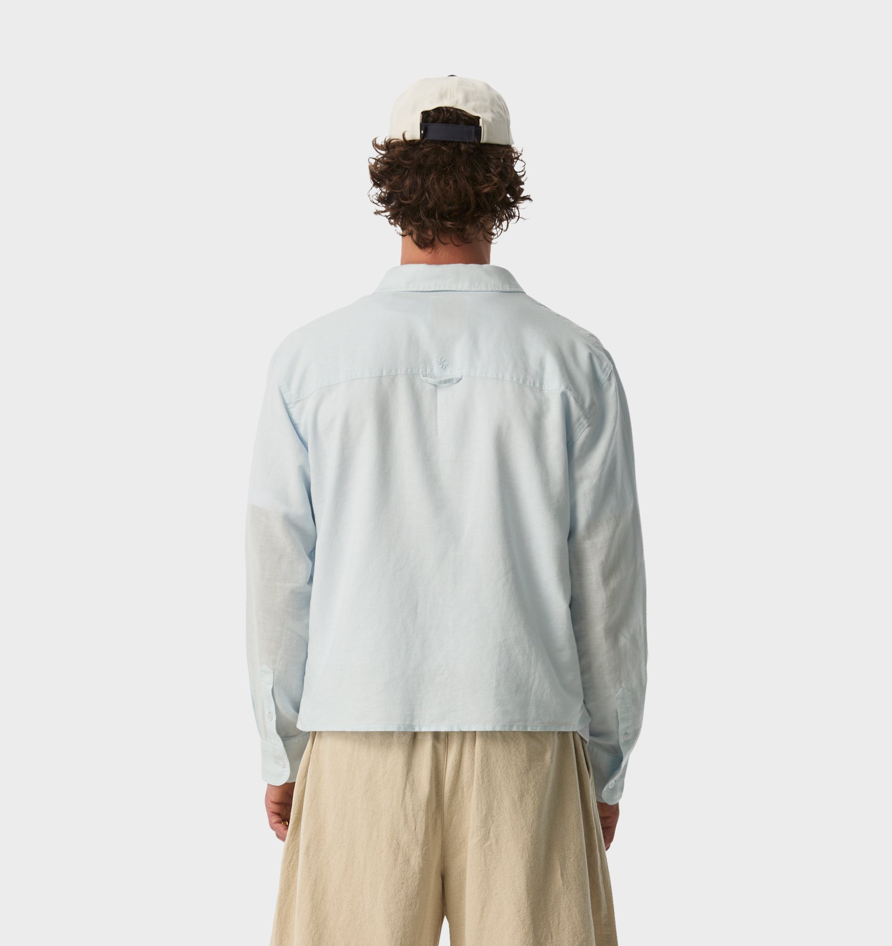Linen Crop LS Shirt - Pale Blue