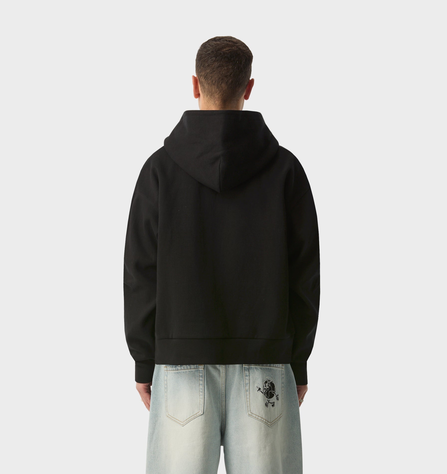 Crop Box Zip Hood - Black