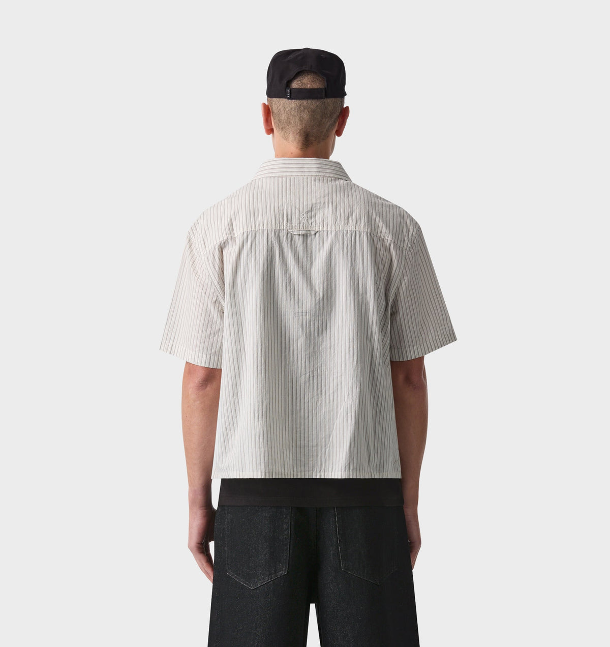 Stripe Crop SS Shirt - White/Black/Beige Stripe
