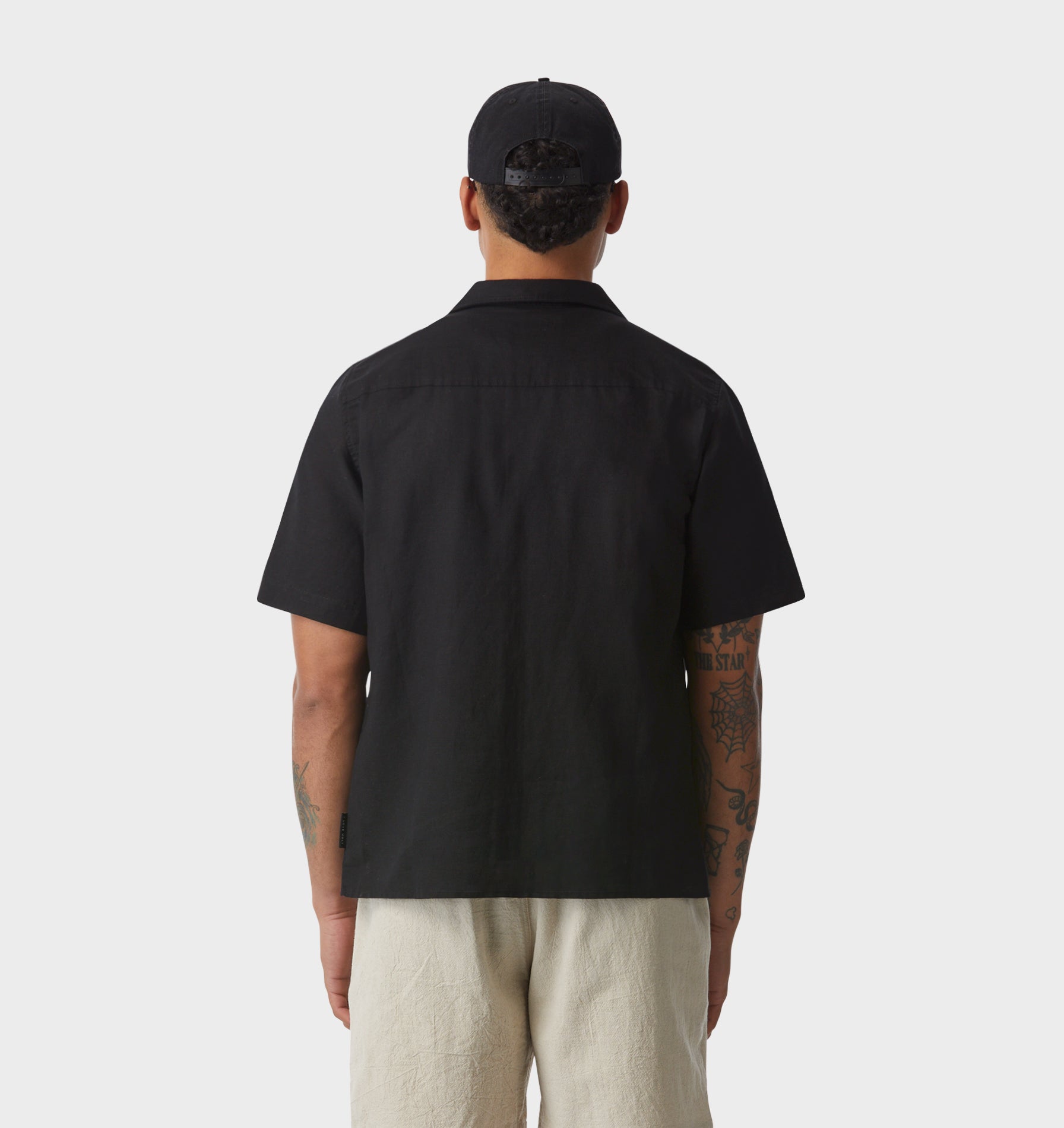Linen Cuban Collar SS Shirt - Black