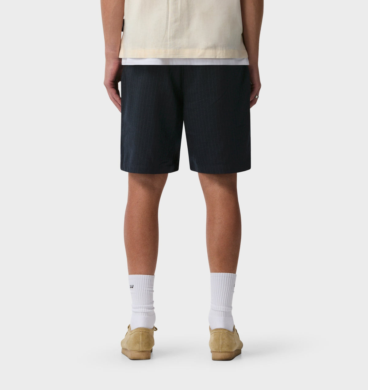 Quincy Pleated Short - Navy Pinstripe