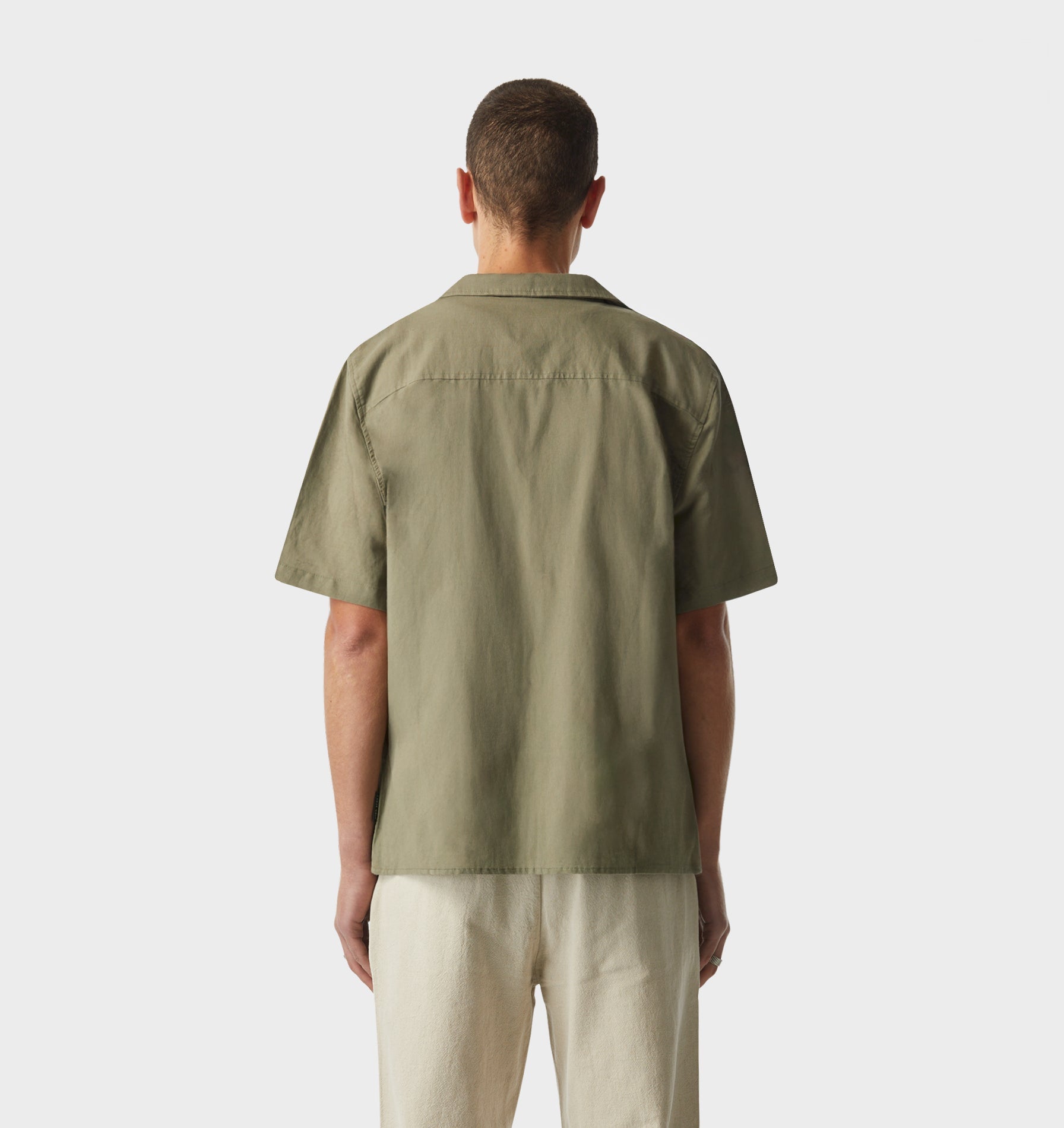 Linen Cuban Collar SS Shirt - Sage