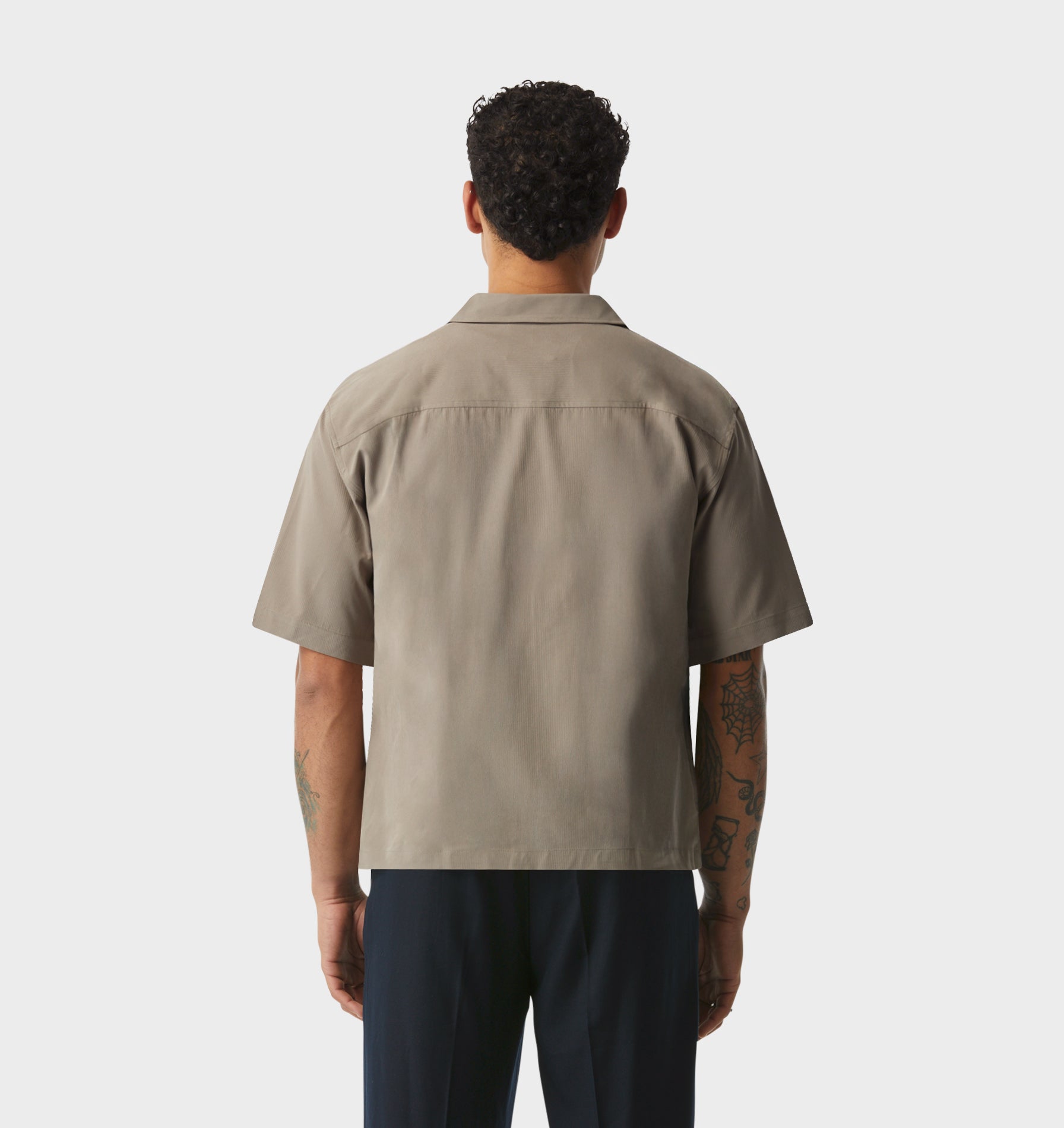 Textured Box Cuban Collar SS Shirt - Mushroom Stripe