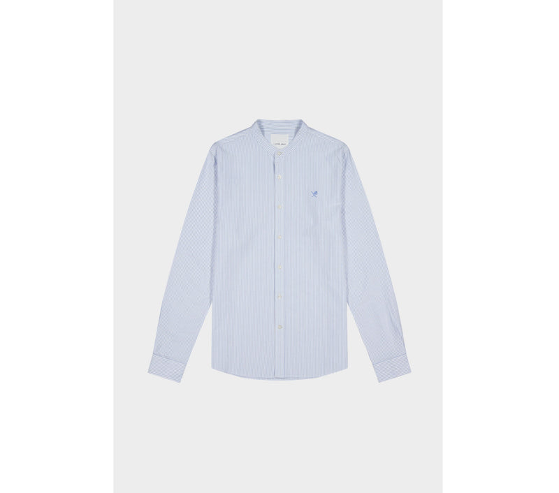 Mandarin Collar Shirt - Blue/White Stripe