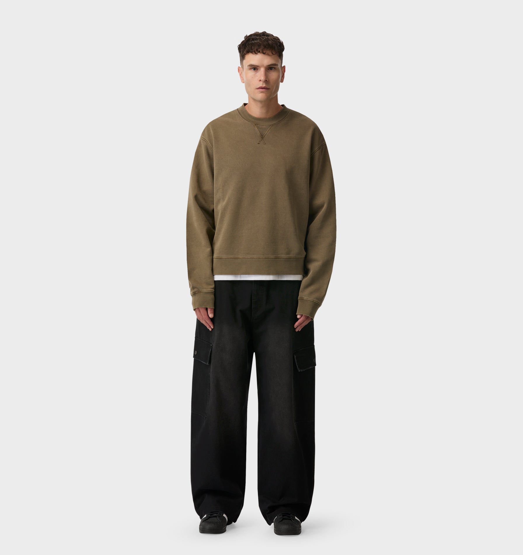Crop Oversized Crew - Washed Mushroom