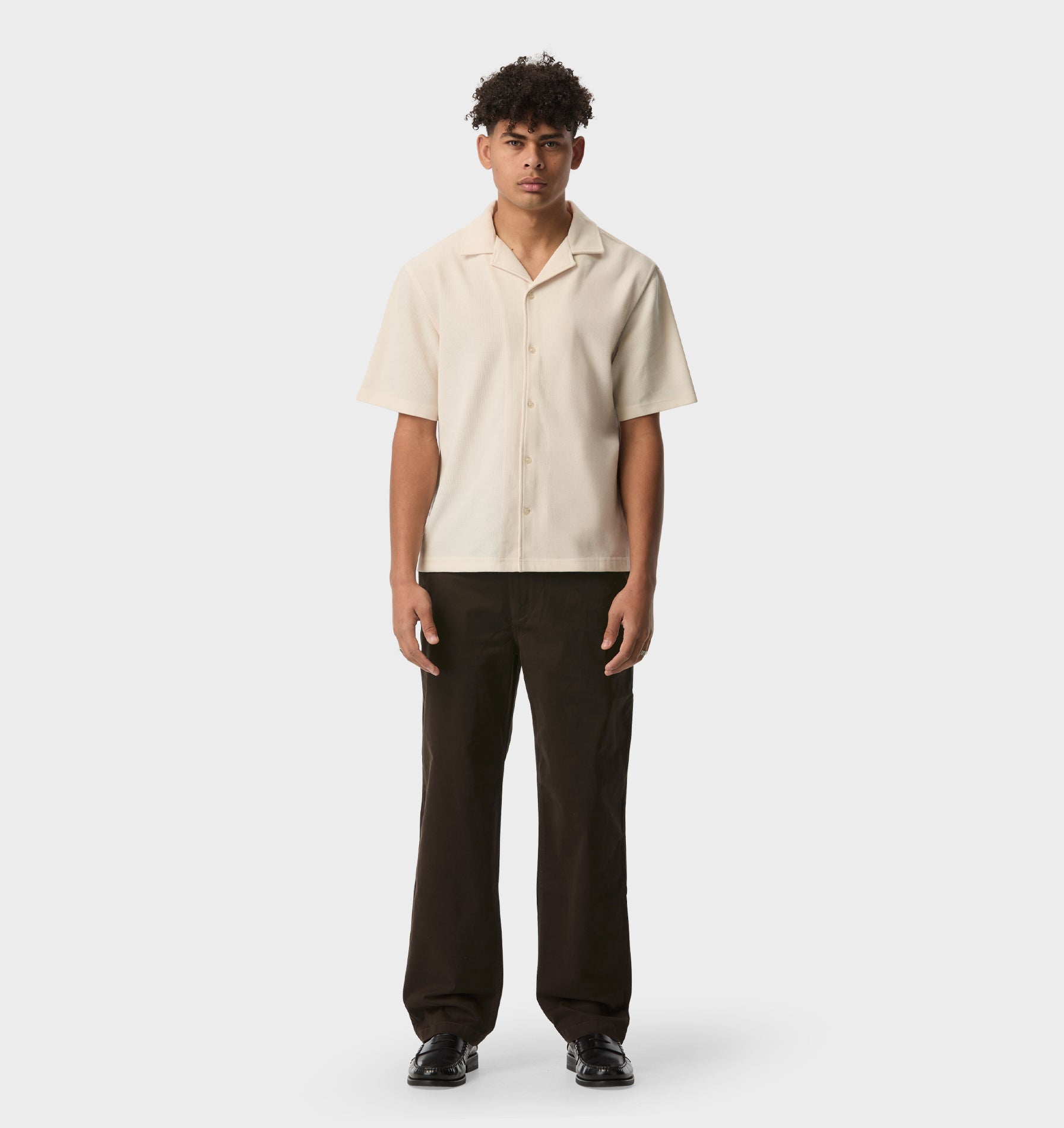 Waffle Box Cuban Collar SS Shirt - Off White