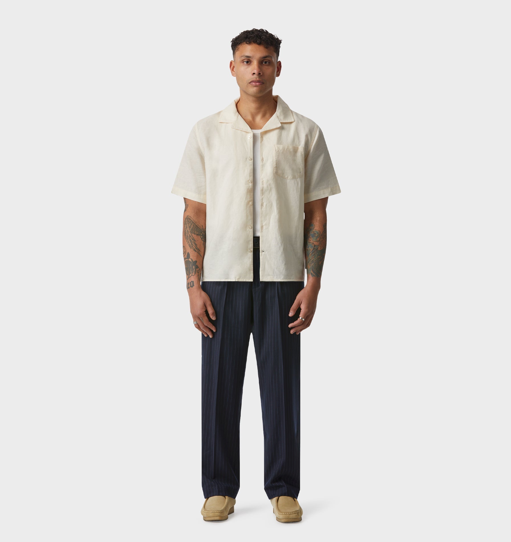 Linen Cuban Collar SS Shirt - Off White