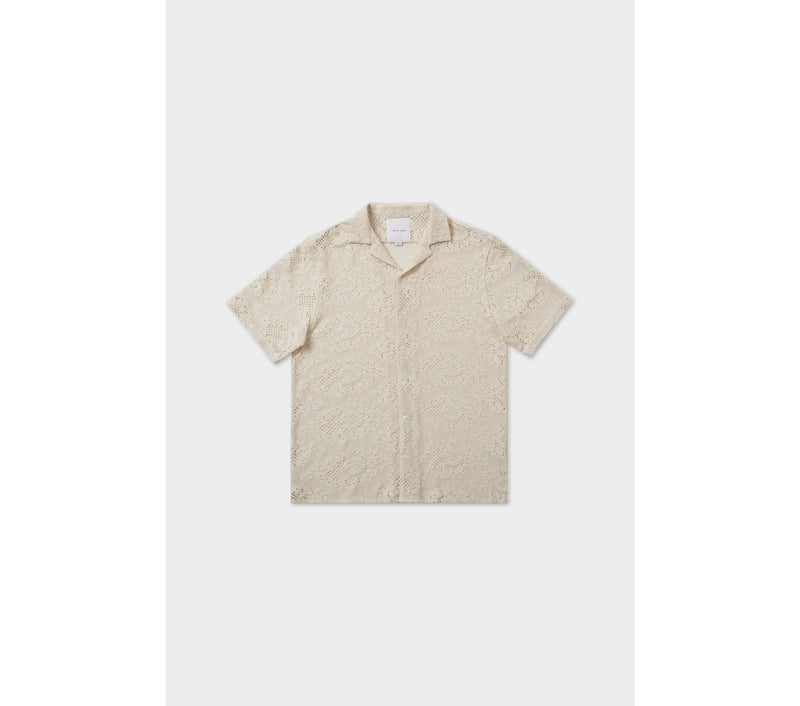 Textured Cuban Collar SS Shirt - Off White