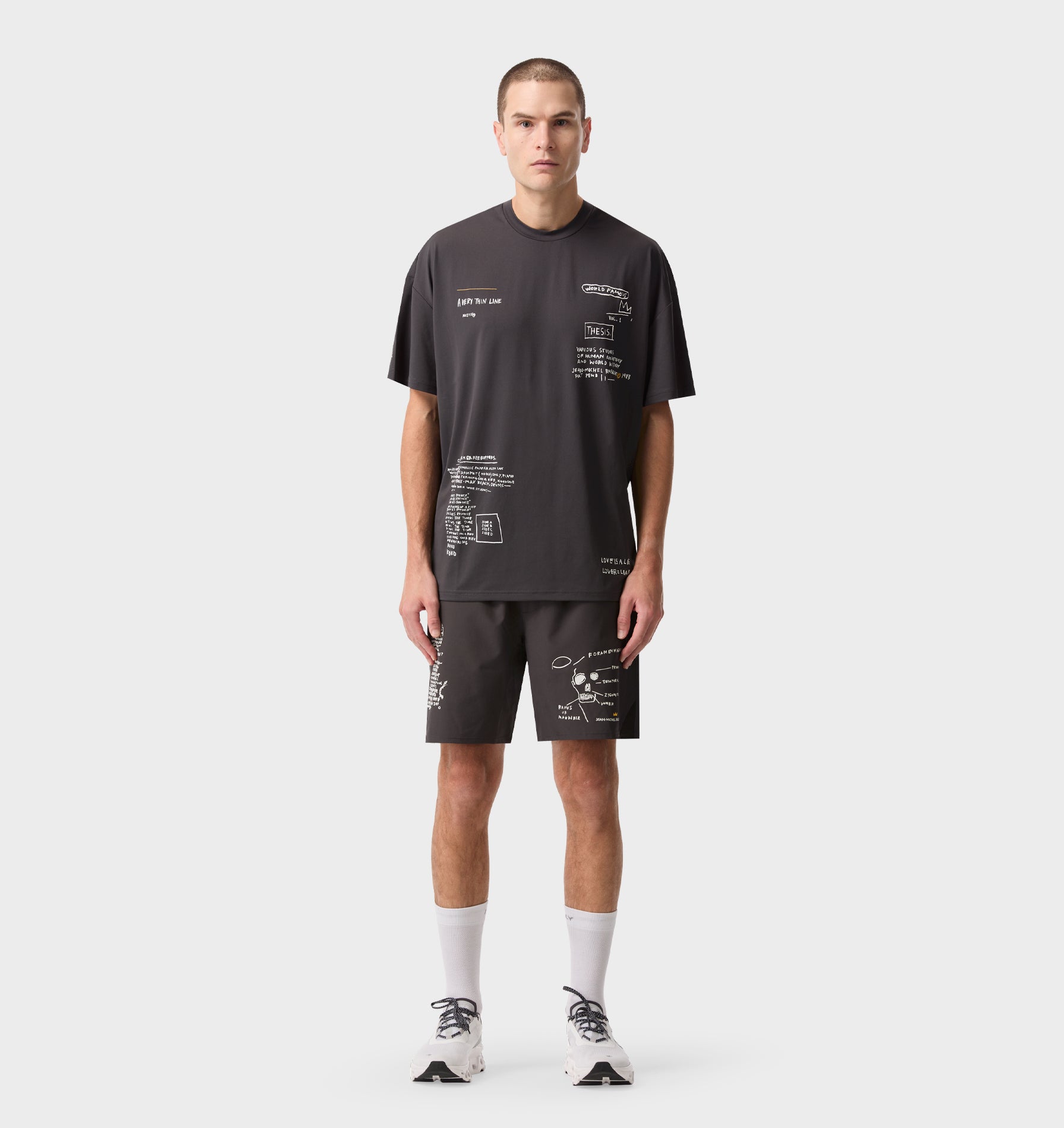 Basquiat Scribble Active 7 Inch Short - Charcoal