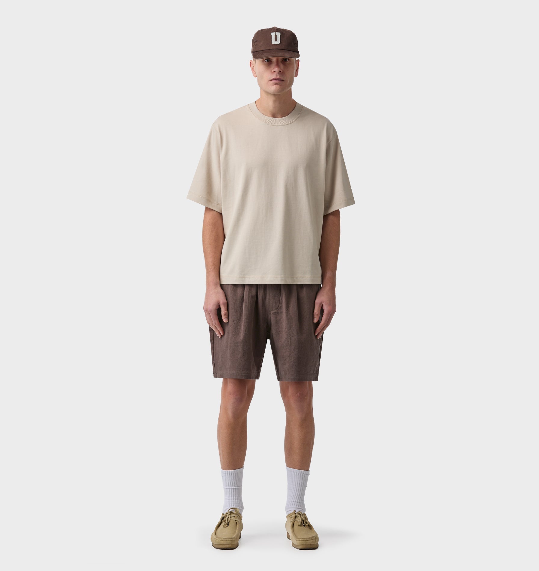 Linen Michael Pleat Short - Mushroom