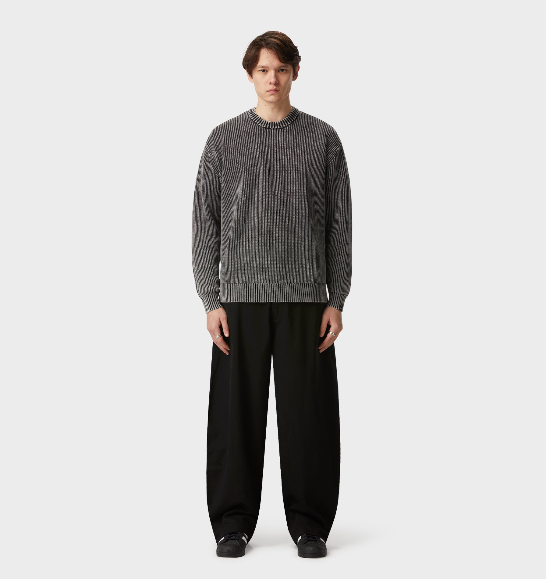 Acid Wash Knit Crew - Acid Black