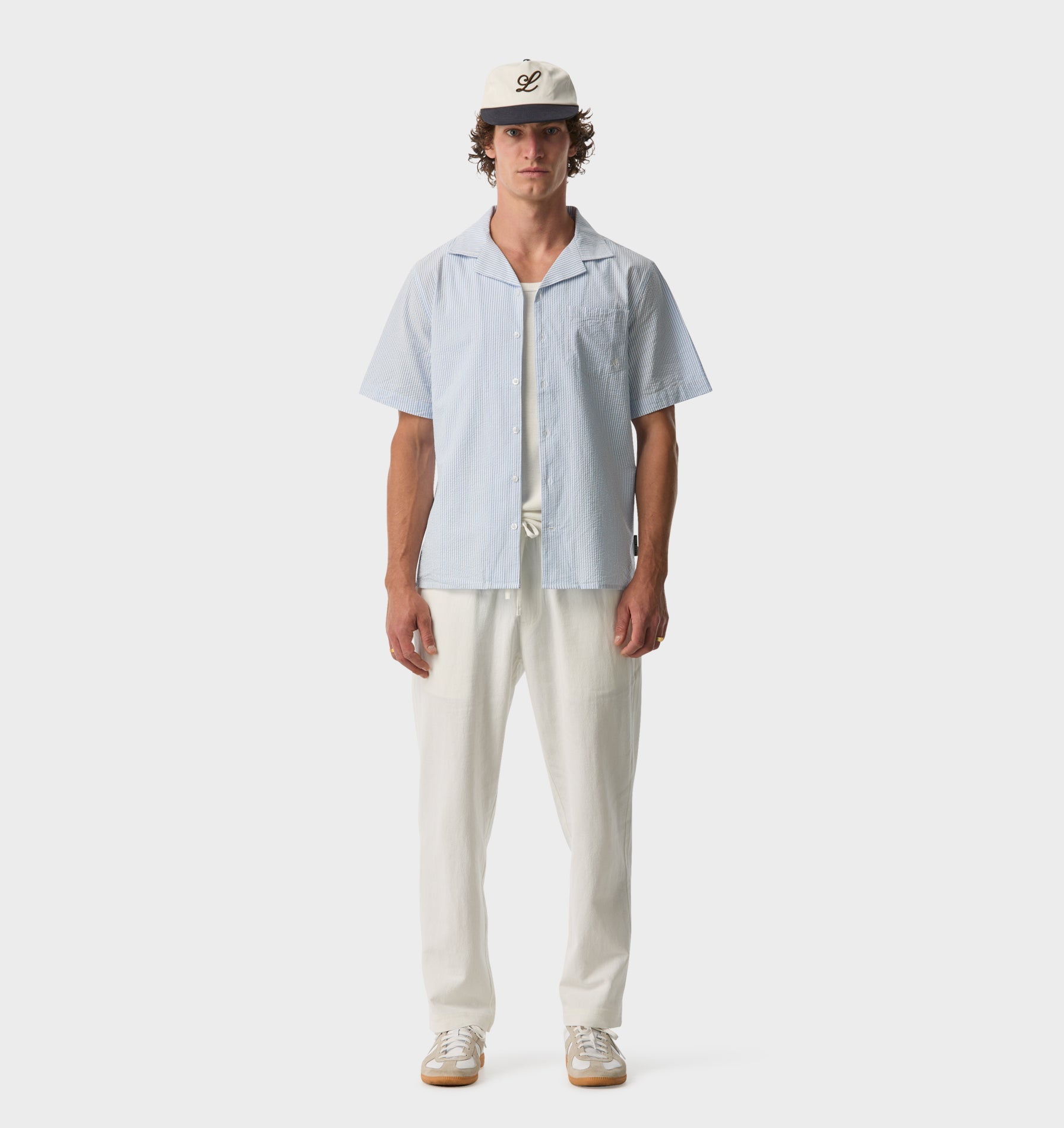 Cuban Collar SS Shirt - Blue Stripe