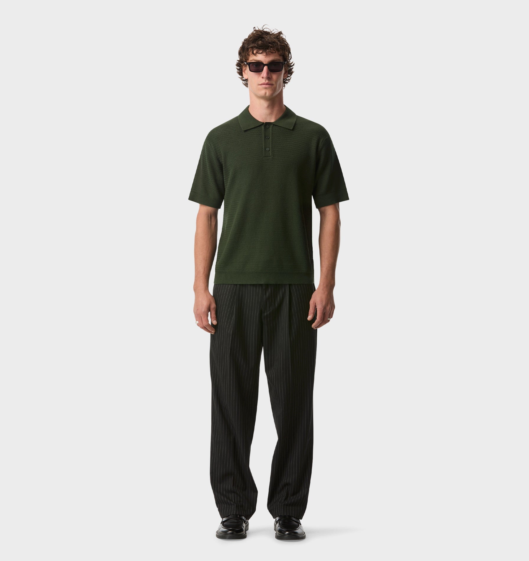 Ronan SS Knit Polo - Dark Green