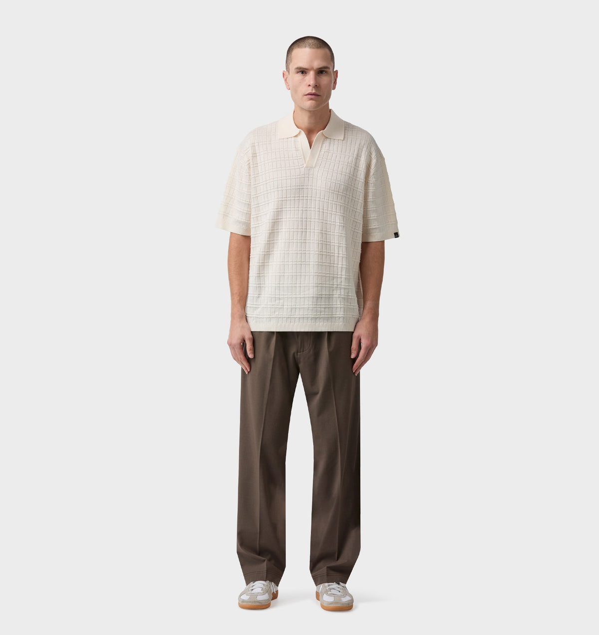 Grid Box Knit Polo - Off White